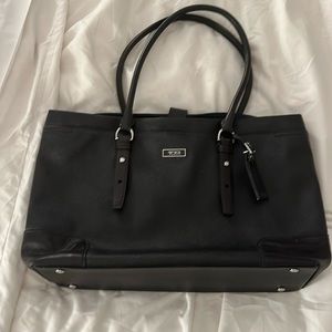 Black leather tumi laptop tote